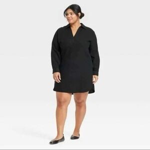 Universal Thread Black Linen Blend Collared V Neck Tunic Shirt Dress Size XXL